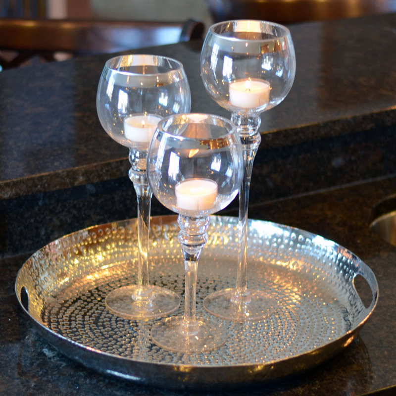 House of Hampton® Long Stem 3 Piece Glass Hurricane Set Wayfair